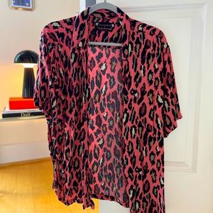 All Saints ‘Ocelot’ Leopard Short-Sleeve Shirt — Medium, Pink